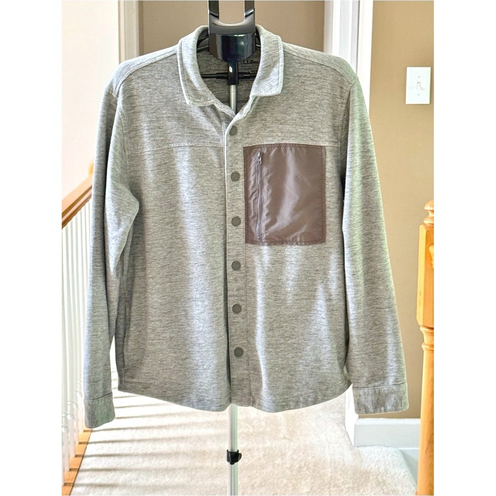 LL Bean Mens Slightly Fitted Shirt Jacket Gray Snap Front 516015 L REG - Picture 2 of 10